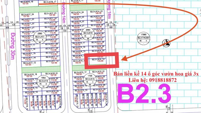 Bán liền kề góc vườ hoa B2.3 lk 14 ô 12 Thanh Hà Cienco 5